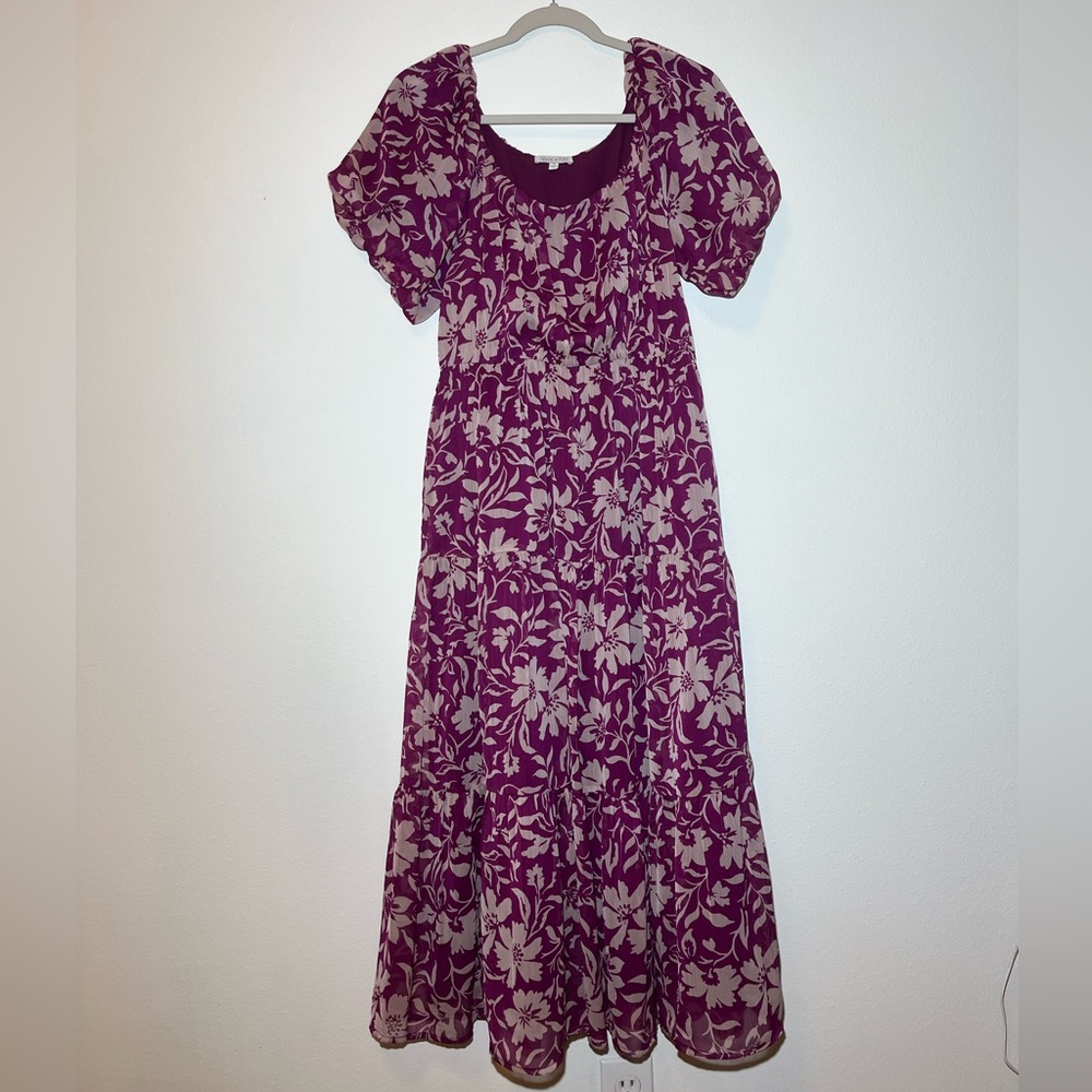 Patrons of Peace Plum Floral Puff Sleeve Maxi Dress